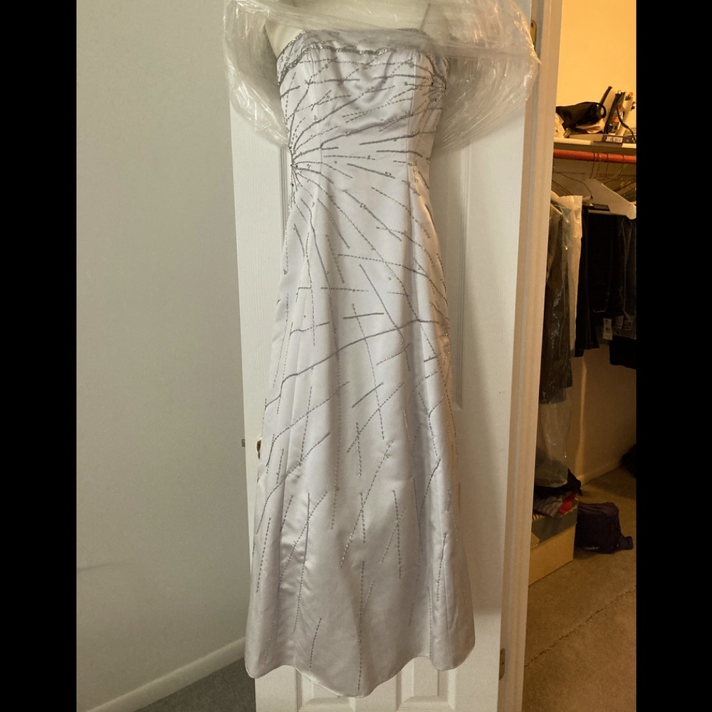 Silver beaded ball gown and matching shawl. prom or wedding